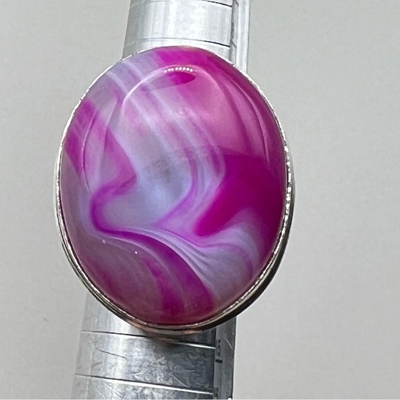 New Pink Botswana Agate Stone Silver Overlay Ring Size 5.5 - Picture 2 of 9